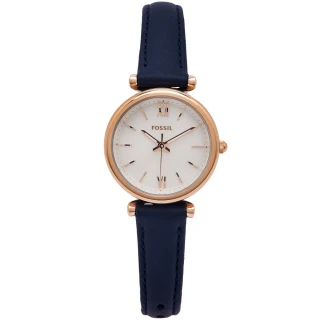【FOSSIL】珍珠貝錶盤的皮革錶帶手錶-珍珠貝面X藍色/28mm(ES4502)