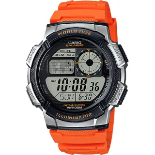 【CASIO 卡西歐】學生錶 10年電力手錶-橘 新年禮物(AE-1000W-4B)