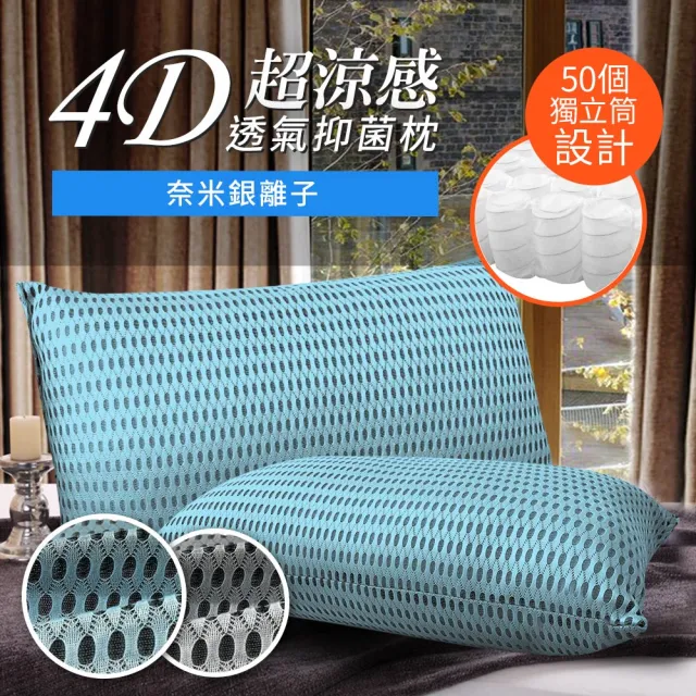 【三浦太郎】台灣精製。4D透氣銀離子抑菌獨立筒枕頭/顏色隨機/二入組(獨立筒枕/3D透氣枕/超涼/酷涼-型錄)