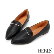 【HERLS】樂福鞋-一字金屬釦鐶尖頭平底鞋樂福鞋(黑色)