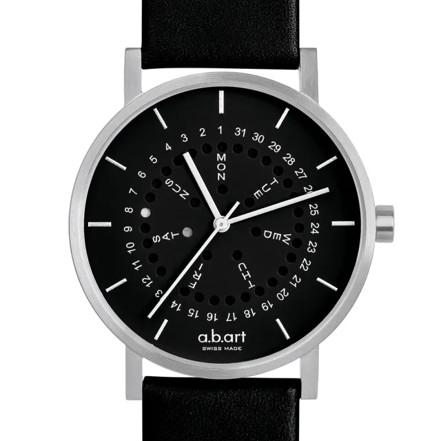 【a.b.art】O系列 經典日期星期圓盤跳點腕錶-黑/40.5mm(abart-O502)