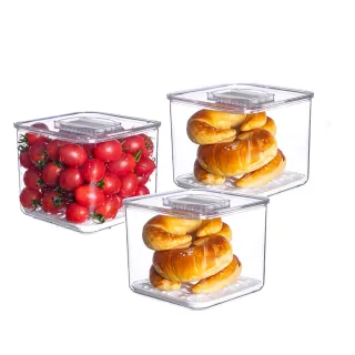 【YOUFONE】廚房冰箱透明蔬果收納瀝水保鮮盒三件組-M(14.2x14.2x11.7)