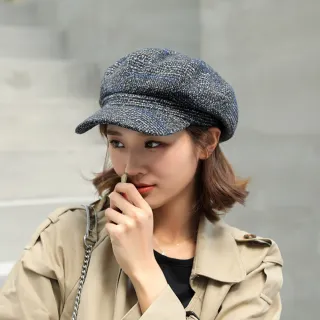 【Acorn 橡果】韓系英倫風千鳥格畫家帽鴨舌帽貝蕾帽遮陽帽八角帽1701(黑色)