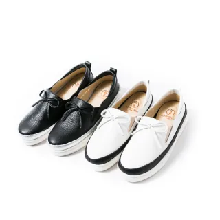 【ALAIN DELON 亞蘭德倫】全真皮休閒舒適平底鞋A79107(2色  黑色  白色)