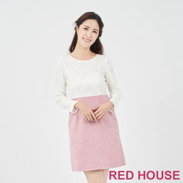 【RED HOUSE 蕾赫斯】蕾絲拼接羊毛洋裝(粉紫色)