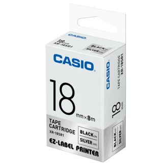 【CASIO 卡西歐】標籤機專用色帶-18mm銀底黑字(XR-18SR1)