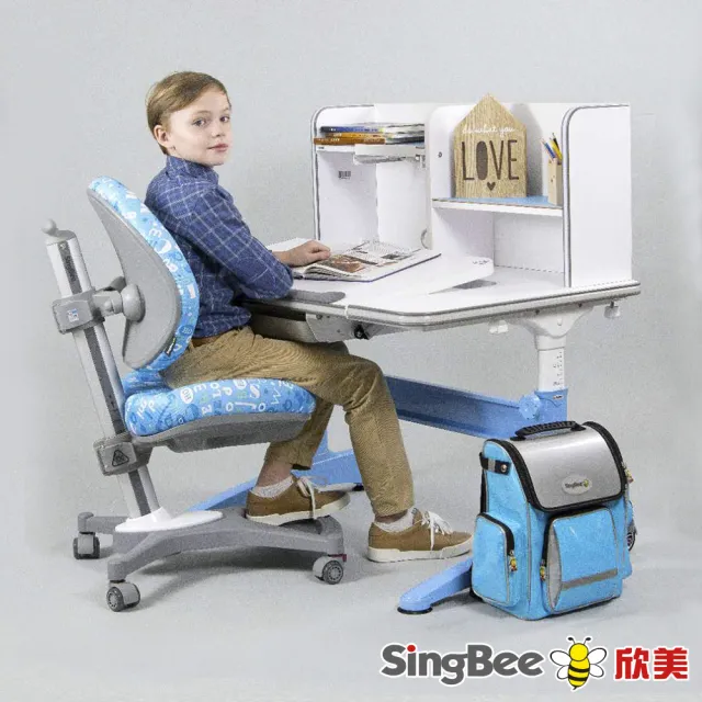 【SingBee 欣美】寬105cm 兒童桌椅組KDF-WG107S+TIKS-03+SB138(書桌椅 兒童桌椅 兒童書桌椅 升降桌)
