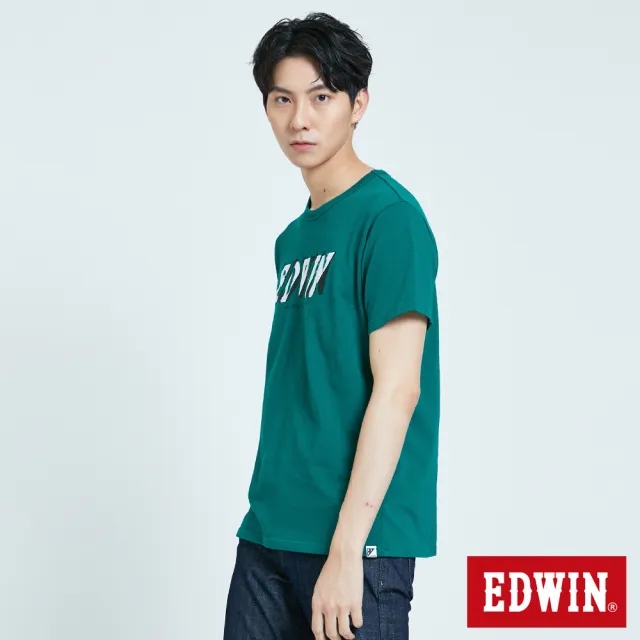 【EDWIN】男裝 EFS 錯位拼接LOGO短袖T恤(綠色)