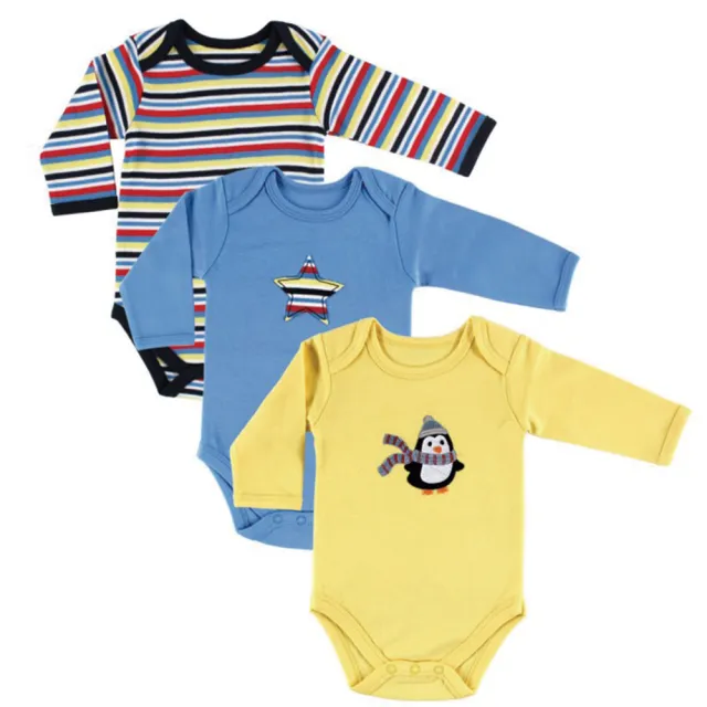 【Luvable Friends 甜蜜寶貝】嬰幼兒100%純棉長袖包屁衣3件組_調皮企鵝(LF55020)