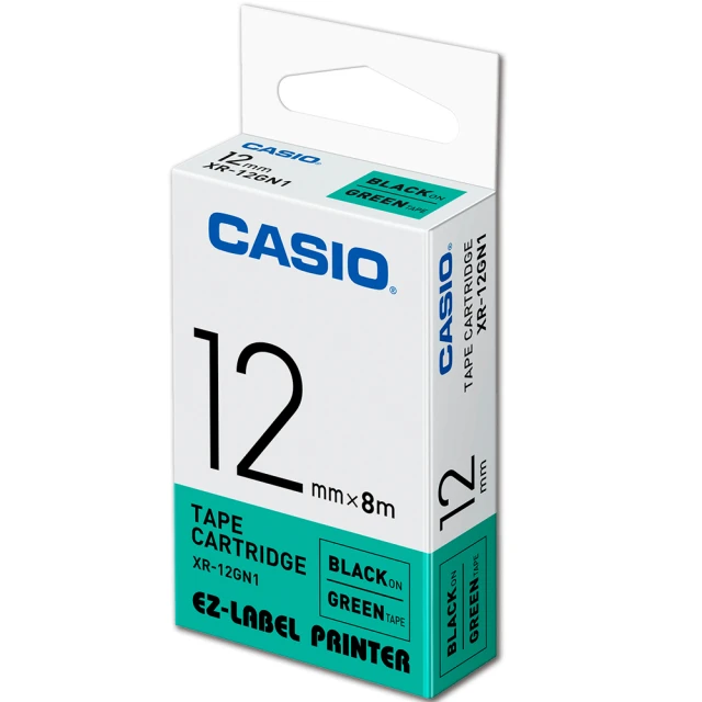 【CASIO 卡西歐】標籤機專用色帶-12mm綠底黑字(XR-12GN1)