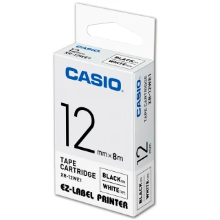 【CASIO 卡西歐】標籤機專用色帶-12mm白底黑字(XR-12WE1)