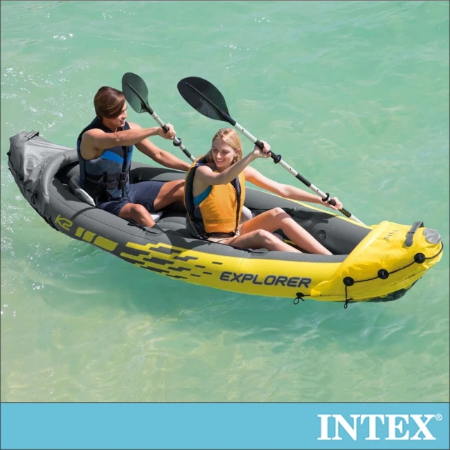 【INTEX】探險家K2-雙人運動獨木舟/橡皮艇(附雙漿+手壓幫浦_68307)