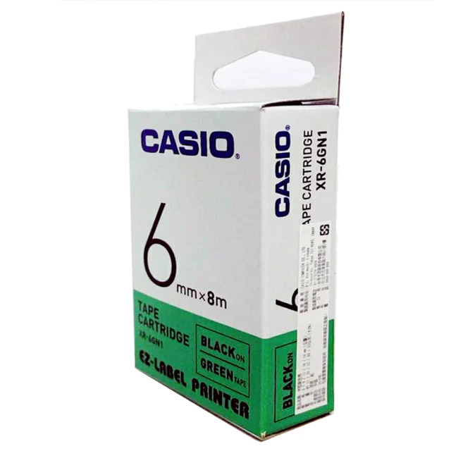 【CASIO 卡西歐】標籤機專用色帶-6mm綠底黑字(XR-6GN1)
