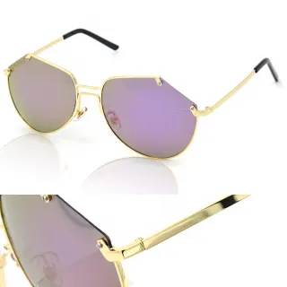 【DZ】買一送一 UV400防曬偏光太陽眼鏡墨鏡-獨特切型邊(金框灰紫膜)