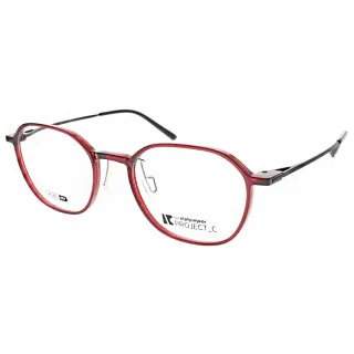 【Alphameer】記憶塑鋼多邊細框款眼鏡(透紅-黑#AM3909 C93)