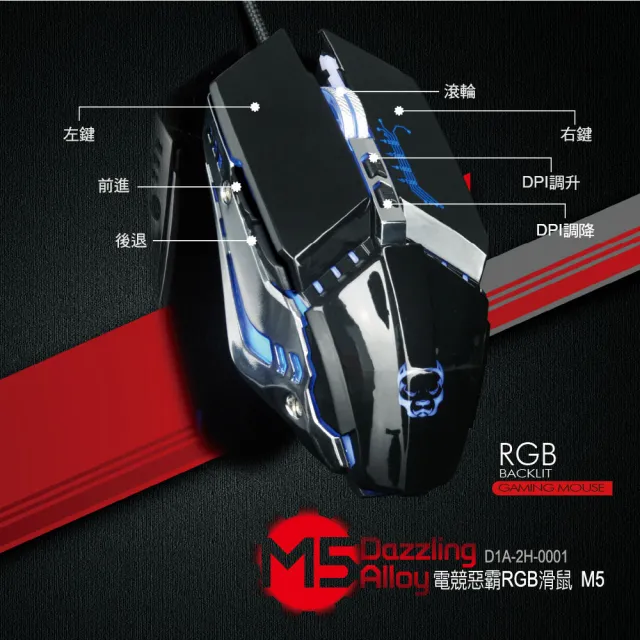 【ATake】惡霸 M5 電競RGB滑鼠(酷炫LED藍色尾翼燈 USB隨插即用)
