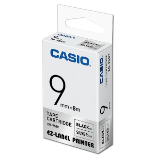 【CASIO 卡西歐】標籤機專用色帶-9mm銀底黑字(XR-9SR1)