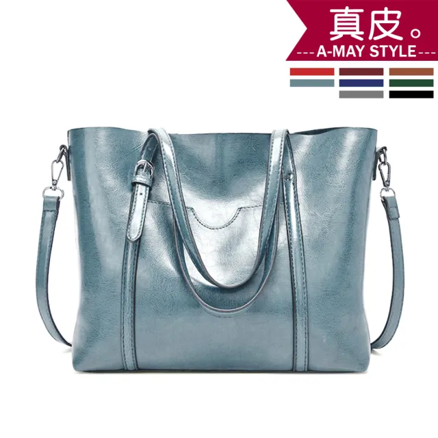 【Amay Style 艾美時尚】女包 真皮 肩背包 簡約歐美時尚手提肩背托特包(8色.現貨+預購)