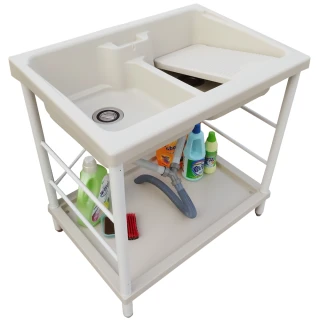 新式特大雙槽塑鋼水槽 洗衣槽 洗手台-白烤漆腳架(1入)
