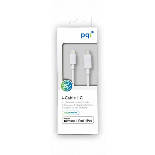 【PQI 勁永】i-Cable Type C to Lightning 100cm蘋果傳輸充電線(PD快充、MFI認證)