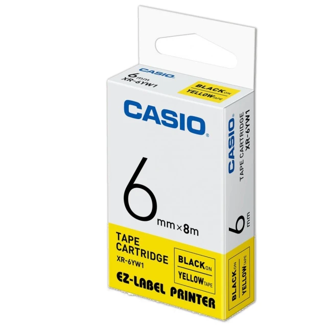 【CASIO 卡西歐】標籤機專用色帶-6mm黃底黑字(XR-6YW1)