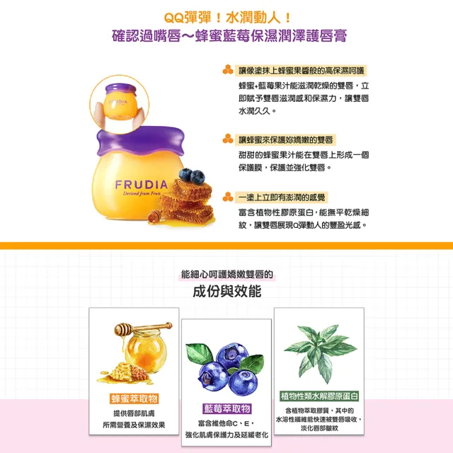 【FRUDIA】確認過嘴唇 蜂蜜藍莓保濕潤澤護唇膏10g(冠軍護唇膏/還可當晚安唇膜)