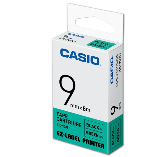【CASIO 卡西歐】標籤機專用色帶-9mm綠底黑字(XR-9GN1)