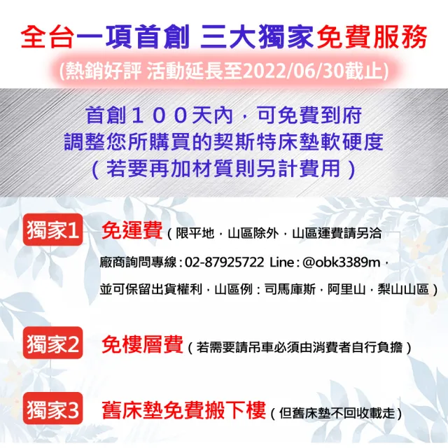 【Chester 契斯特】山寧泰防蹣布 床墊 2.0蜂巢獨立筒 厚墊 雲端式5cm乳膠三線-5尺(雙人)