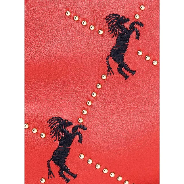 【Chloe’ 蔻依】Mini Signature 小馬刺繡 防刮小牛皮 側背/斜背兩用包 紅色(斜背包 側背包 側肩包)