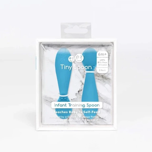 【美國ezpz】tiny spoon迷你湯匙: 寶石藍(2入裝 FDA認證矽膠)