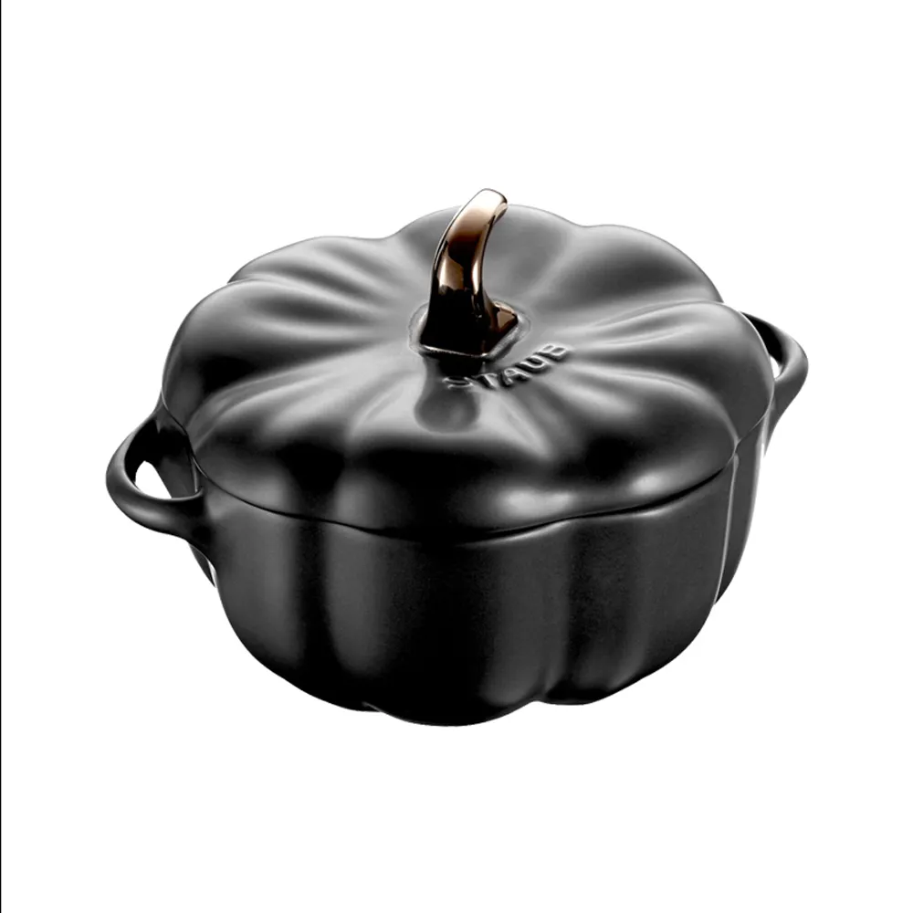 【法國Staub】南瓜造型烤盅陶缽-黑色-0.47L(16cm含把手)