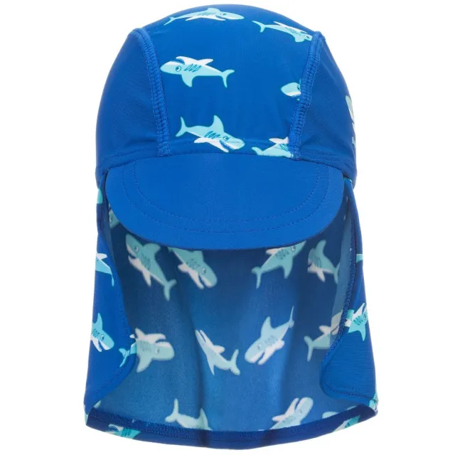 【德國Playshoes】嬰兒童抗UV防曬水陸兩用遮頸帽-鯊魚(護頸遮脖遮陽帽泳帽)
