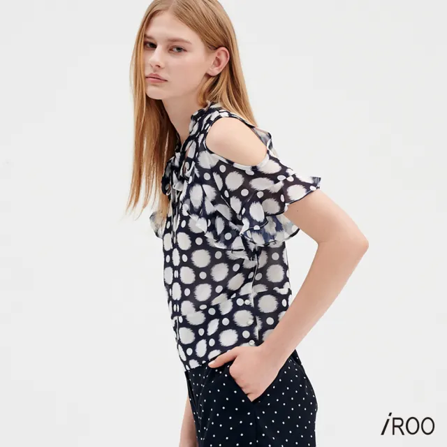 【iROO】荷葉挖肩波點上衣