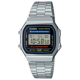 【CASIO 卡西歐】卡西歐多時區鬧鈴電子鋼帶錶(A168WA-1W 魷魚遊戲配戴新款)