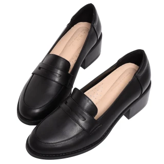 【Ann’S】學院提案-質感素面粗跟樂福鞋5cm(黑)