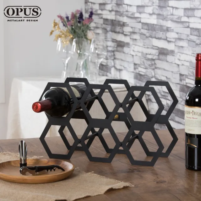 【OPUS 東齊金工】歐式鐵藝紅酒架 酒瓶展示架 風潮酒架 中秋節禮物 升職賀禮(蜂巢/經典黑)