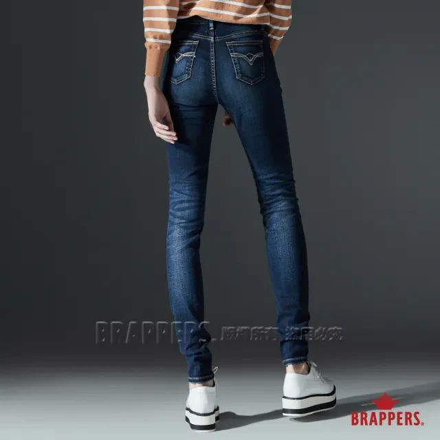 【BRAPPERS】女款 新美腳ROYAL系列-中低腰彈性菱形波浪刺繡鑲鑽窄管褲(藍)