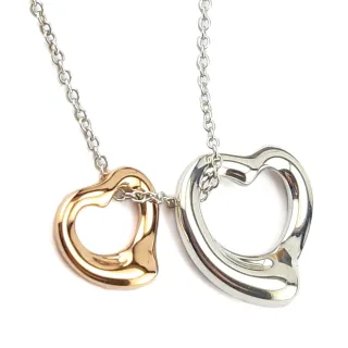 【Tiffany&Co. 蒂芙尼】TIFFANY 18K金+純銀雙Open Heart墜飾項鍊