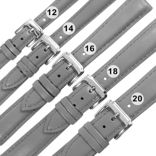 【Watchband】12.14.16.18.20 mm / 各品牌通用 經典色系 真皮錶帶 不鏽鋼扣頭(灰色)