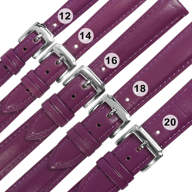 【Watchband】12.14.16.18.20 mm / 各品牌通用 經典色系 真皮錶帶 不鏽鋼扣頭(紫色)