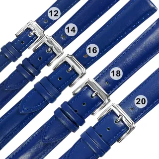 【Watchband】12.14.16.18.20 mm / 各品牌通用 經典色系 真皮錶帶 不鏽鋼扣頭(藍色)