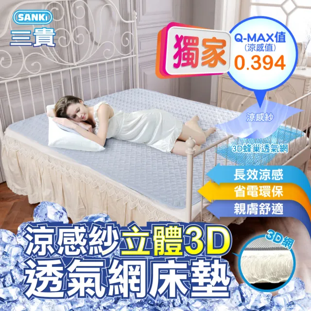 【SANKI 三貴】涼感紗立體3D透氣網床墊單人(105*186)