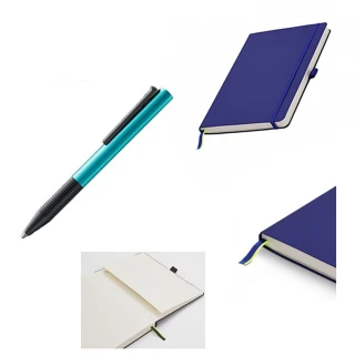 【LAMY】指標系列寶石藍鋼珠筆搭配A6軟式筆記本/藍