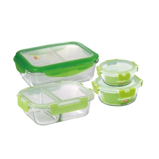 【CorelleBrands 康寧餐具】可拆扣玻璃保鮮盒4件組-D19
