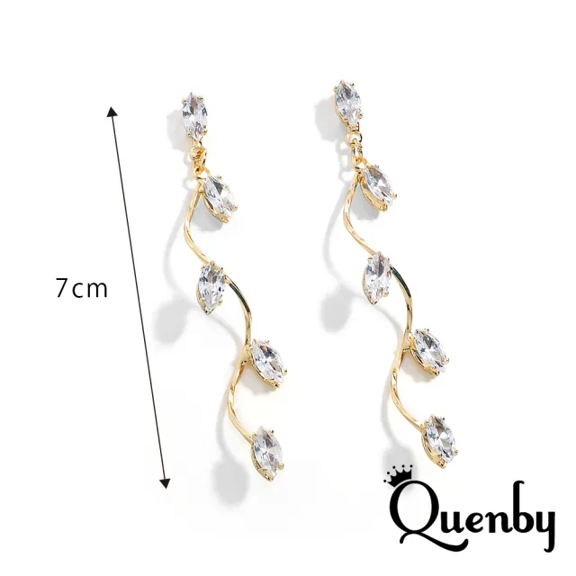 【Quenby】925純銀 波浪樹枝點綴水鑽甜美潮流耳環/耳針(耳環/配件/交換禮物)