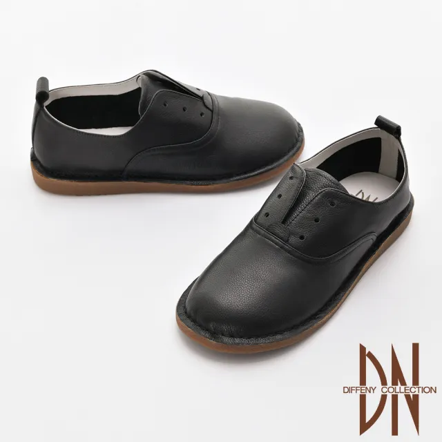 【DN】平底鞋_全真皮極簡造型素面紳士鞋(黑)