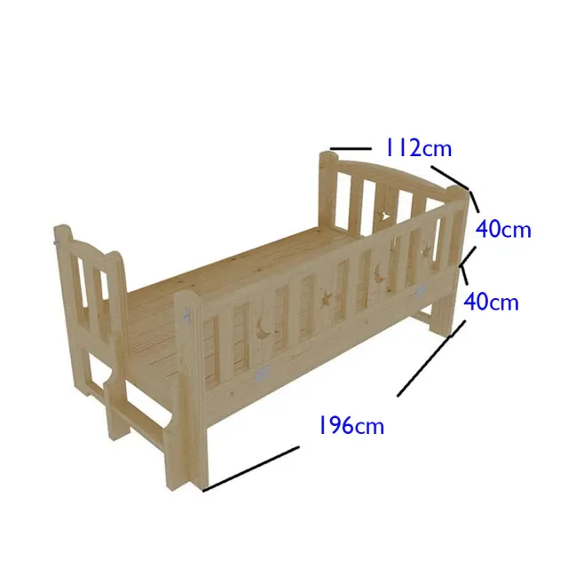 【HA Baby】松木實木拼接床 單人加大 長196寬112高40 三面有梯款(延伸床、床邊床、嬰兒床、兒童床)