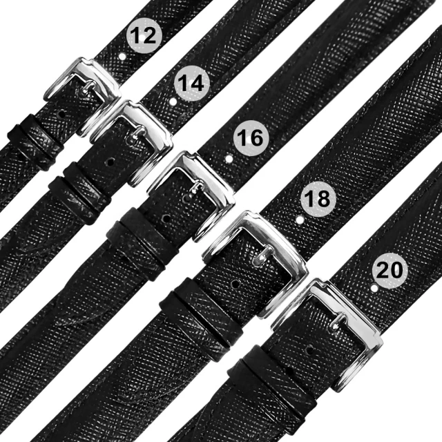 【Watchband】12.14.16.18.20 mm / 各品牌通用 真皮防刮壓紋錶帶 不鏽鋼扣頭(黑色)