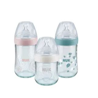 【NUK】自然母感玻璃奶瓶120ml+240mlx2-顏色款式隨機出貨(momo限定組合)