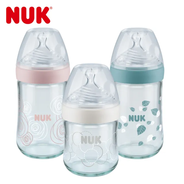 【NUK】自然母感玻璃奶瓶120ml+240mlx2-顏色款式隨機出貨(momo限定組合)